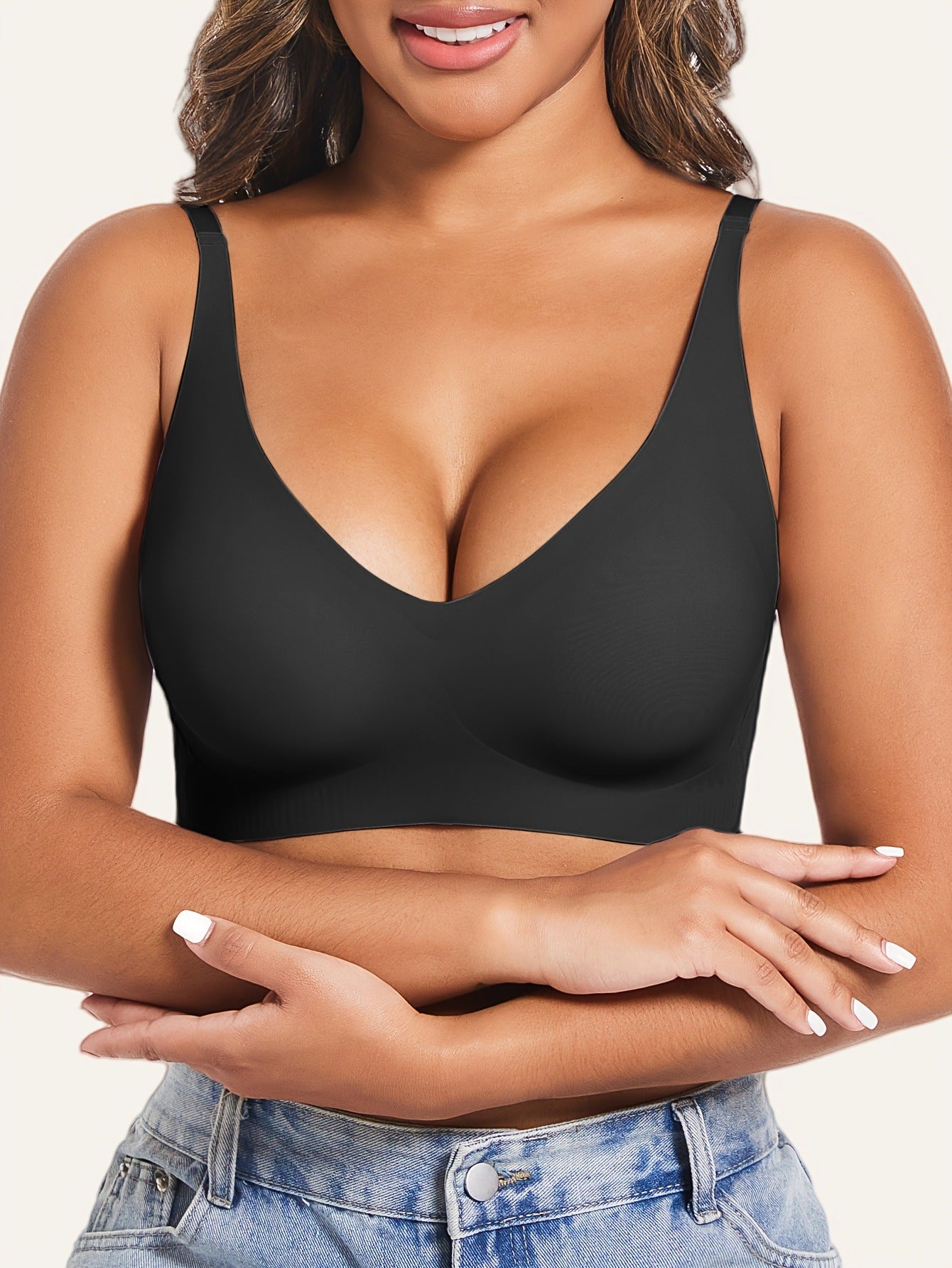 CloudLift VR-C Jelly Bra by hers. – Seamless, Wireless, Buttery-Soft Everyday Support with a Deep V